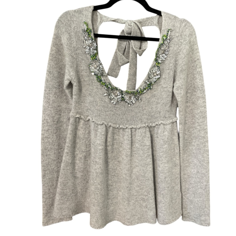 FREE PEOPLE Wool Angora Open Back Sequins Babydoll Sweater, size M NWOT
